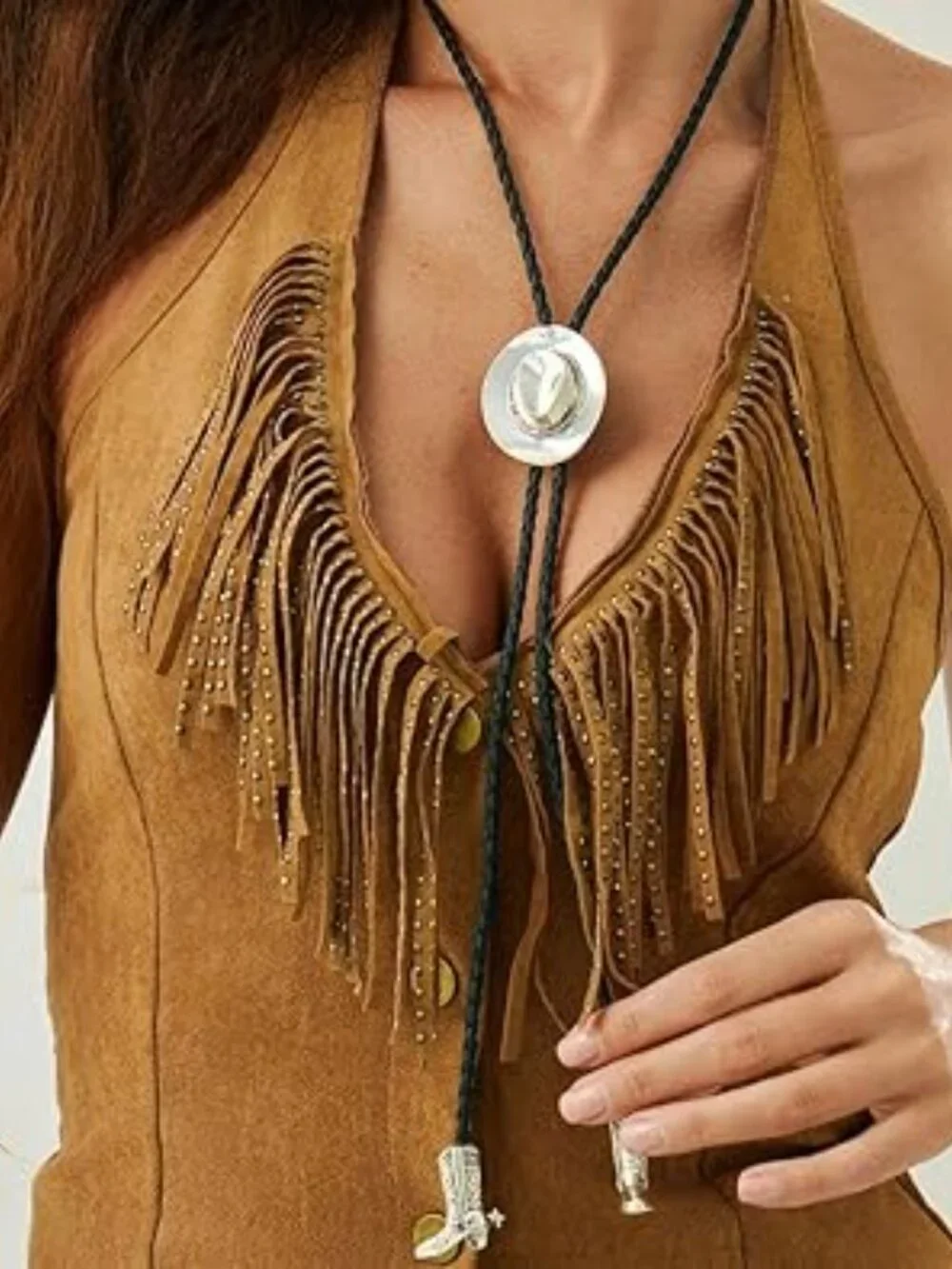 Antique Silver Western Ethnic Hat Boot Lariat Necklace Bolo Tie